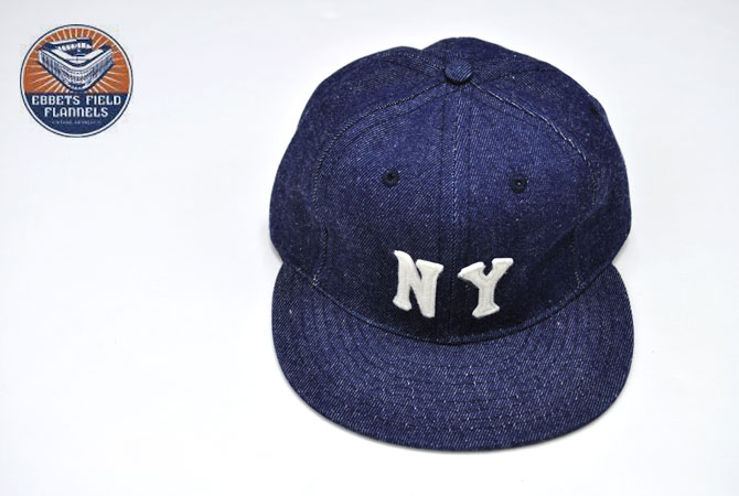 EBBETS FIELD FLANNELS Rigid Denim 6 Pannel Ball Cap(New York Black Yankees 1936)